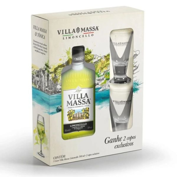 022034-5-1.jpg KIT: LICOR ITA VILLA MASSA LIMONCELLO + 2 COPOS (CX 6)