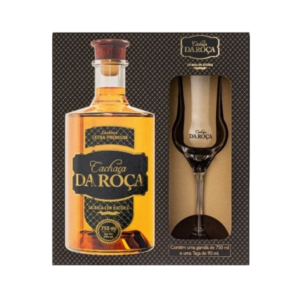 KIT: CACHACA DA ROCA EXTRA PREMIUM 750 + TACA (CX 4)