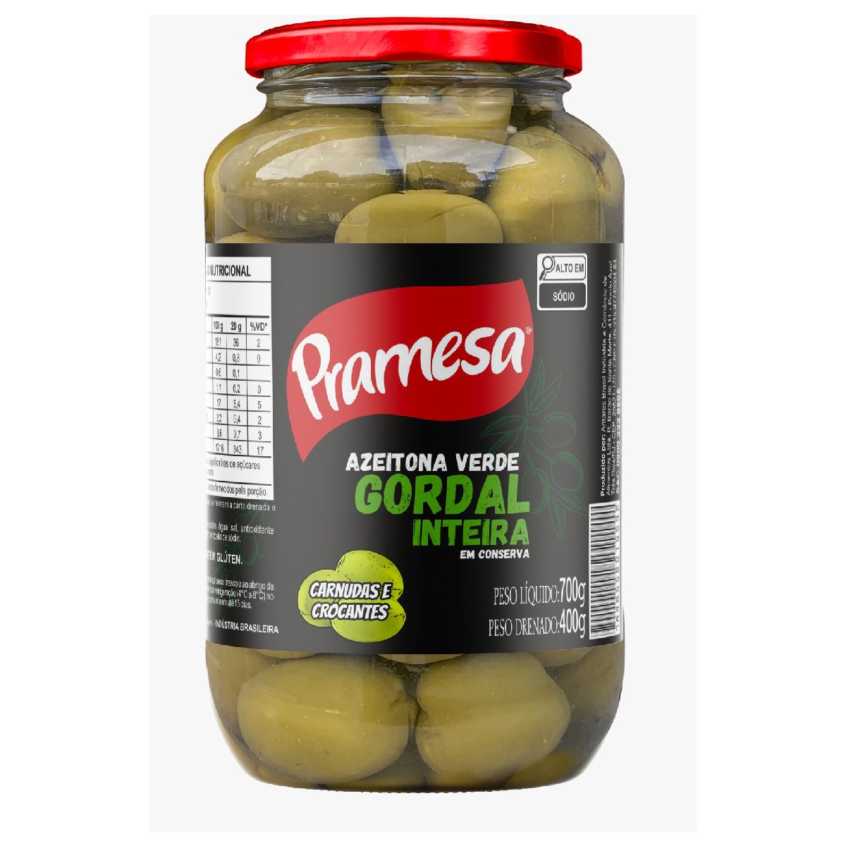 AZEITONA VERDE INTEIRA GORDAL POTE 12X400G PRAMESA