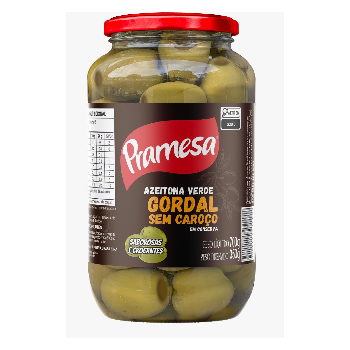 AZEITONA VERDE SEM CAROÇO GORDAL POTE 12X350G PRAMESA