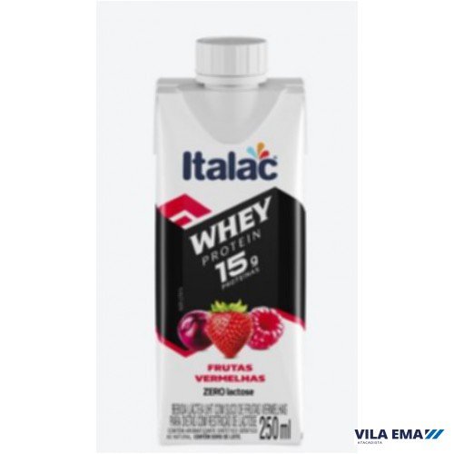 BEB. LAC. UHT WHEY FRUTAS VERMELHAS  ZERO LACTOSE ITALAC 12X250ML (15G PROTEINA)