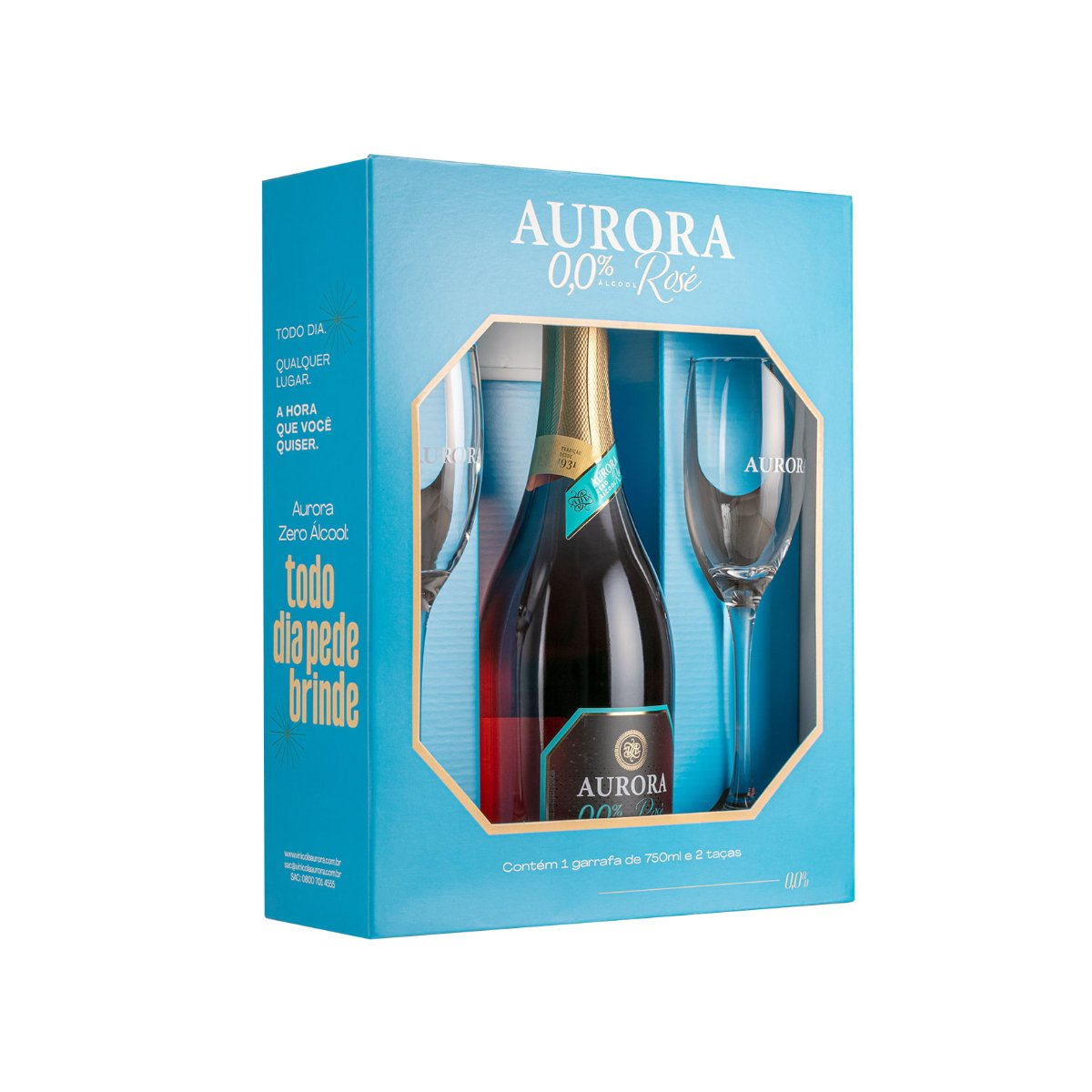 KIT ESPUMANTE AURORA ZERO ALCOOL ROSE C/2 TACAS 750ML